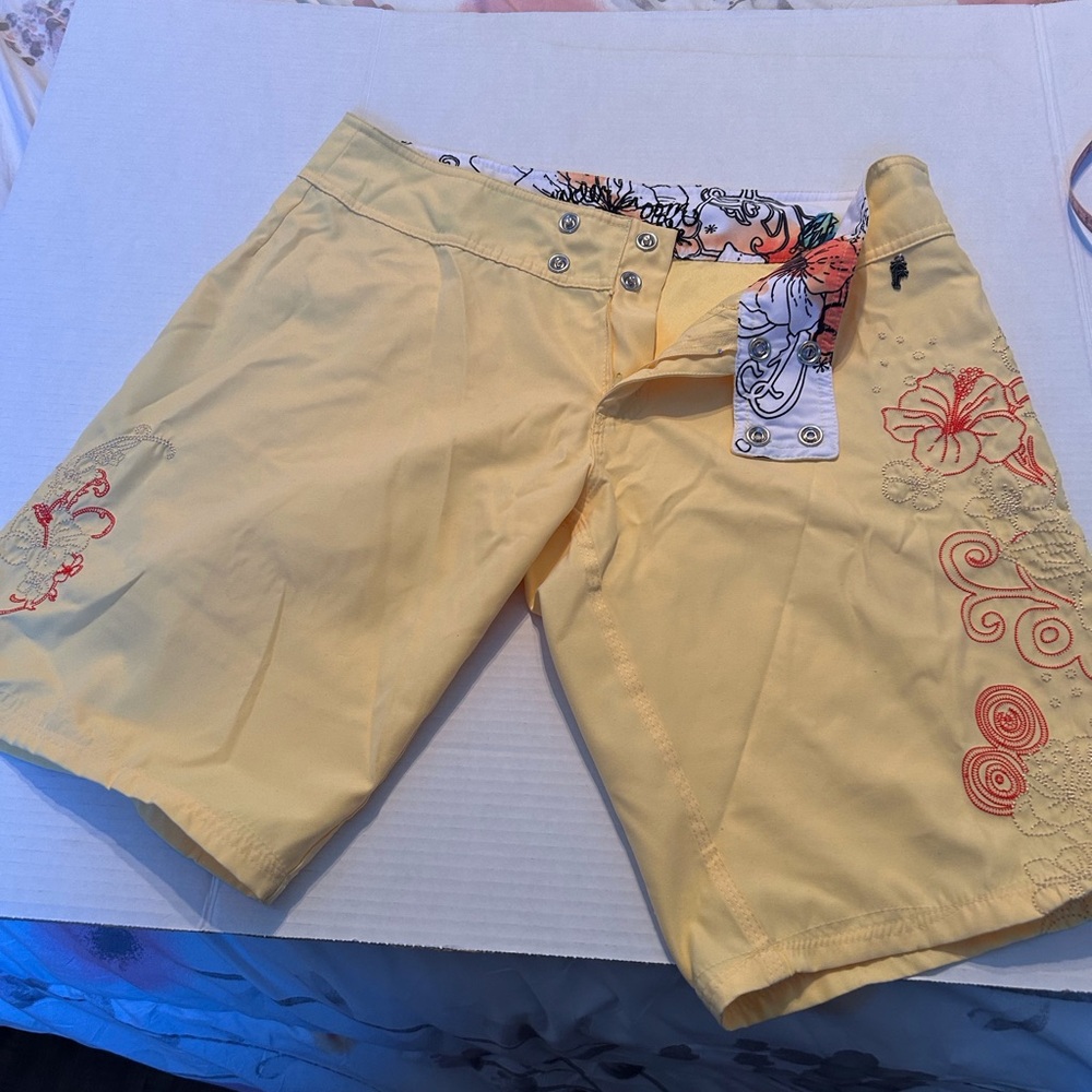 Yellow Women's Shorts with Floral Design